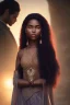 Placeholder: A handsome man with dark hair and a black woman with long hair, fantasy setting, ethereal, soft lighting