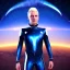 Placeholder: Homme galactique beau fin, grand front cosmique, yeux bleus réels, cheveux blonds, costume galactique, paysage cosmique, 8k, unreal engine