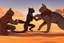 Placeholder: antropomorphic ninja cat fighting with a sheik in the desert in sunshine