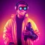 Placeholder: stylized Rabbit, smiling, cyberpunk headphone, sunglass, gangsta gold neckless, full body, magenta puffer jacket, manila city backdrop, dramatic lighting, hyper realistic, unreal engine 5, 16k