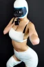 Placeholder: Cyber-punk style mask. Large fencing mask covers cheeks. Trim girls. Reflective white plastic skin. Camera lenses as eyes. Head full of integrated old-fashioned cameras. Golden to cyan surfaces body, latex. Perfect body, thick thighs and calves. Asa Akira. Selfies with old-fashioned cameras in both hands. Wide hip, skirt bleats nicely. Camera at mons veneris and nipples. Partly symmetrical. Cameras hanging on wide plastic belt. Euclidean 3D-tiling. dystopia. Fractal-camera-lens. Chaos.Minimalism