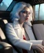 Placeholder: Ultra realistic back seat of limousine image, wide angle view, Alice woman and white rabbit man, many color balls, circus clothing, long hair, smoke, feather long coat, soft color, highly detailed, unreal engine 5, ray tracing, RTX, lumen lighting, ultra detail, volumetric lighting, 3d, finely drawn, high definition, high resolution.