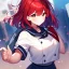 Placeholder: Clear focus, High resolution, medium length hair, cyan hair, red hairs, wearing a sailor uniform, (Falling from sky) (helpless) (Ilisration)