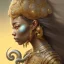 Placeholder: Sango fantasy, fantasy magic, intricate, sharp focus, illustration, highly detailed, digital painting, concept art, matte, art germ and Paul Lewin and Kehinde Wiley, masterpiece silver elephant head bronze Asian African girl nice breast Hawaiian hair turquoise golden waves