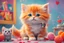 Placeholder: a fluffy orange kitten makes friends with a cute gray mouse on Valentine's day, happy vibe studio lighting fantastic view colourful very cute Lisa Frank richard scarry