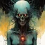 Placeholder: a surreal full body portrait of the inner workings of her disturbed mind as a nightmarish charnel house of screaming pain , in the comic book style of , Bill Sienkiewicz, , Alex Pardee , and Jean Giraud Moebius, muted natural color, sharp focus, ethereal , dark and foreboding