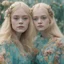 Placeholder: Elle fanning and dakota fanning as flowers, turquoise, 1970s