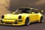 Placeholder: a true-to-life dark yellow porsche 964, wide-body, pandem, rocket bunny, carbon fibre, drift car, tuner wheels and rims, ultra realistic, professional artwork, concept art, dark background, extreme detailed, 8k, sharp focus, centered camera, pivot on porsche, art by shiro nakamura