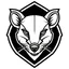 Placeholder: dead Rat face logo on a triangular shield shape, vector(black white and gray)