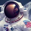 Placeholder: Astronaut, outer space, moon, stars, spaceship, beautiful, black, blue, purple, pink, masterpiece, expert, 8K, hyperrealism, sharp focus, cinematic lighting