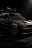 Placeholder: Create a hyper-realistic image in the cinematic style of Mad Max, featuring a compelling fusion of a weathered and rusty black 1998 Honda Civic seamlessly morphing into a half-car, half-scorpion hybrid as the central object.