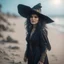 Placeholder: corey feldman as a female witch on the beach ,bokeh like f/0.8, tilt-shift lens 8k, high detail, smooth render, down-light, unreal engine