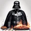 Placeholder: Create a beautiful illustration that showcases Darth Vader, adorned in his iconic black cape, standing over a bbq. Set this scene against a white background.