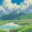 Placeholder: MOUNTAIN, STREAM, blue sky, clouds