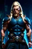 Placeholder: Muscular male Commander with long blonde hair and a goatee beard. Photorealistic. 4k. Dark fantasy dungeon