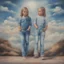 Placeholder: Surreal painting of 2 little girls, jeans, the sky in the background