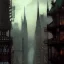 Placeholder: Skyline Gothic bridges between building,Bridges on rooftops, Gotham city,Neogothic architecture, by Jeremy mann, point perspective,intricate detailed, strong lines, John atkinson Grimshaw,pipes, chimneys