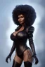 Placeholder: Pam Grier as evil queen in black leather, leather, busty, cleavage, angry, stern look. character design by cory loftis, fenghua zhong, ryohei hase, ismail inceoglu and ruan jia. unreal engine 5, artistic lighting, highly detailed, photorealistic, fantasy