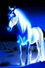 Placeholder: Radioactive white horse with electric blue glowing eyes, storming through the mojave desert