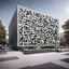 Placeholder: An office building designed to look like a QR code.