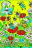 Placeholder: flowers, butterflies, bees, and ladybugs in a garden setting, cartoon style, thick outline, low details, Vivid Color