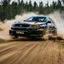 Placeholder: dramatic epic photography ralli art championship race, facing front sportcar the Mitsubishi Lancer Evolution Type 4 R sportcar,full sticker name DV race decorations,on the way high speed drifting and jumping,on dune and watery spray and dirt roads forest