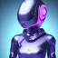 Placeholder: Cute girl in a robotic hijab suit,purple and pink backlight, orange lighting, profile