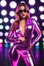 Placeholder: Fullbody photograph disco club,super model pretty girl,fashion latex suit,sunglasses ,disco light background