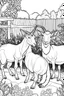 Placeholder: Outline art, no shading, goats full body in the garden, cartoon style, black and white, low detail, --ar 9:11