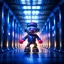 Placeholder: cute happy hairy futuristic hip hop chat mario robot with skateboard photo shoot in big train hall, 8k, down-light, soft light, depth of field, photo realism, trending on art station, high detail, smoke and fog