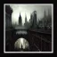 Placeholder: Skyline Gothic bridges between building,Bridges on rooftops, Gotham city,Neogothic architecture, by Jeremy mann, point perspective,intricate detailed, strong lines, John atkinson Grimshaw