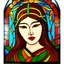 Placeholder: Art Noveau style, stained glass frame, my beautiful asian princess naturist model wife