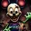 Placeholder: Rotting corpse zombie who is mickey mouse smiling, evil, arms forward like a mummy, fangs, sharp focus, ears, boots