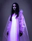 Placeholder: painting by koson ohara and marta bevacqua, portrait of a beautiful goth woman with long black hair, wearing a plastic raincoat, purple neon lighting, 8k, high quality, highly detailed