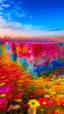 Placeholder: A picture cubicle field of flowers made of a plastic painting with colors that express joy 8k