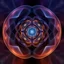 Placeholder: Mesmerizing abstract visual, 3d recursive Symmetrical structure of flowing translucent shapes, centered, soft aesthetic, negetive space.galaxsy background