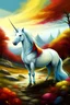 Placeholder: unicornio blanco con capa en un paisaje colorido