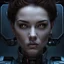 Placeholder: beautiful female captain, high tech, sci fi, vibrant, brown eyes