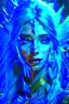 Placeholder: Bioluminescent blue avatars identify dots and patterns on their skin. Pointed elf ears, white hair, glowing blue eyes, slightly shiny blue skin.A beautiful girl with glowing golden eyes. With white decorated hair. And the whole body. And decorated dragon stones. And decorative glass trees realistic