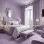 Placeholder: hotel bedroom master, modern classic style, lavender colors, 3d