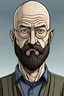 Placeholder: middle-aged man standing tall with a brown beard and he is bald has thin black glasses comic book style with realism