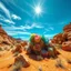 Placeholder: Fantastic mineral constructions and multicolored concretions under a sparkling sky in a desert panorama, reminiscent of the fiery expanses of Arizona