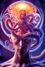 Placeholder: Spiritual being with Tentacles over human Head creating reality around, wrapping Spiral around people, Psychedelic