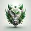 Placeholder: logo design, complex, trippy, bunchy, 3d lighting, 3d, owl, realistic head, white and green , floral, flowers, cut out, modern, feather, symmetrical, center, abstract