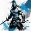 Placeholder: Primitive man wielding a spear style of Russ Mills, medium view. rough lines, expressive motion, tribal energy, primitive surroundings. Emphasis on raw movement and atmosphere. dynamic shadows. Ultra Detailed. Silver blue tones,