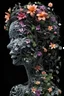 Placeholder: woman made of flowers and vines, x-ray style, nanotechnological style, black background