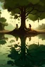 Placeholder: Flora sits alone under a large tree, tears welling up in her eyes as she looks at her reflection in a puddle.
