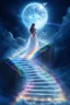 Placeholder: fantastic,Beautiful woman, stairway to heaven whit rainbow, ufos