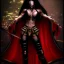 Placeholder: Ultra realistic, beautiful woman, long hair, 8-pack abs, black robe, evil, long nails, dark red and gold leather armour, magic, hung