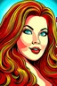 Placeholder: cartoon of beautiful slightly chubby woman with long red hair, red lips and smoky eyes